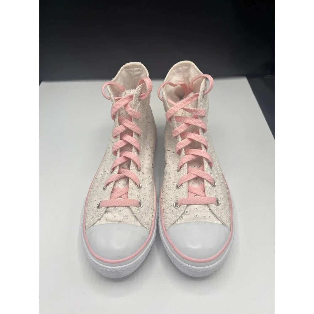 Converse Chuck Taylor Eyelet High Top Sneakers Youth 5 Women’s 7 Pink/White EUC